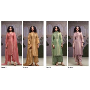 Bemberg Silk Jacquard With Embroidery Dress Material - 4 Pcs