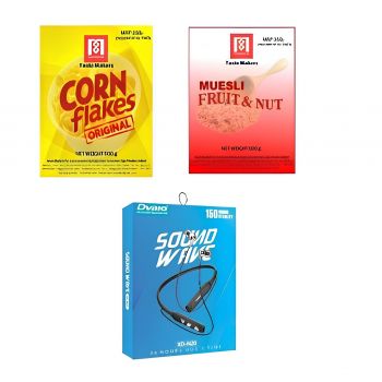 DVAIO Sound Wave Bluetooth Headset & Cornflakes, Muesli Combo (Musli 500 |Cornflakes  500| Wireless bluetooth headphones  1 set )