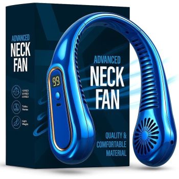 Portable Bladeless Neck Fan – USB Rechargeable, Hands-Free Personal Fan with 360° Rotation & 3 Speeds – Quiet Wearable Portable Electric Grinder for Home and Office (Blue)