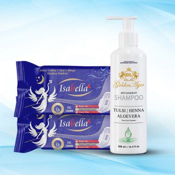 Isabella sanitary pad 2 Packet (40 pieces) + GoldenAger Anti dandruff Shampoo 500 ml 1 Bottle (Welcome package) 