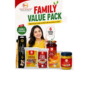 CDP FAMILY VALUE PACK - 37 SET (Bamboo Charcoal Tooth Brush (3pcs.)|  Ginger Garlic Paste  ( 500gm) | Taste Makers Multigrain Chocos -500g| Corn Flakes (500gm)  | Muesli Fruit & Nut  (500gm)  | Oats - 1Kg| Mixed Fruit Jam(450g)37 sets)